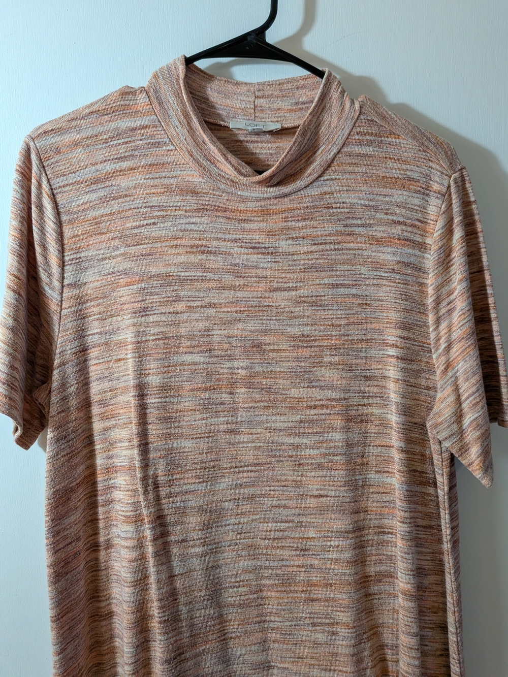 LOFT Rust and Cream Striped Short Sleeve Turtleneck Tee